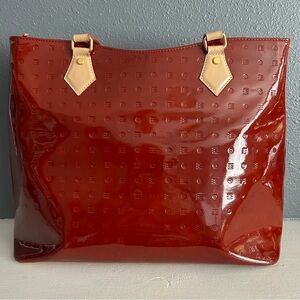 Arcadia Glossy Red Tote with Tan Accents